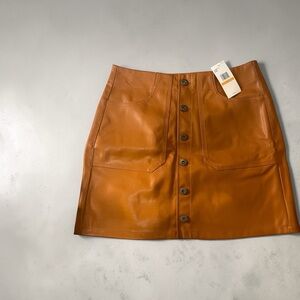 Women's Button-Front Faux Leather Mini Skirt in Tan
